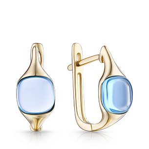 Серьги с английским замком из желтого золота с топазом