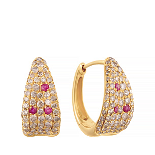 Серьги из желтого золота с рубином