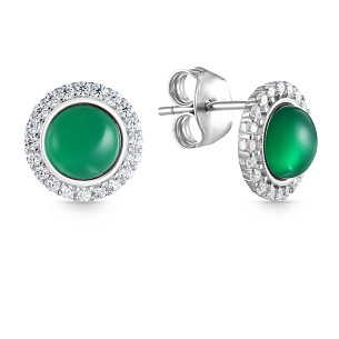 Серьги из серебра с фианитами, халцедонами