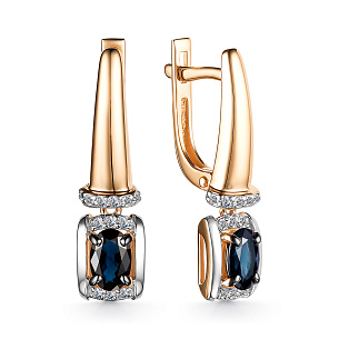 Серьги с английским замком из красного золота с сапфирами