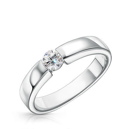 Кольцо обручальное из белого золота с бриллиантом