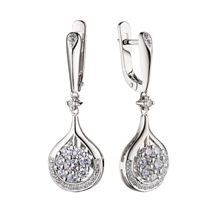 Серьги с английским замком из белого золота с бриллиантами