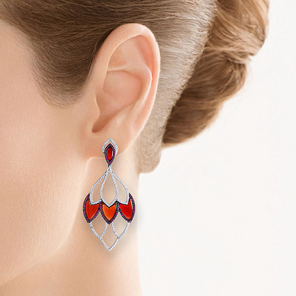 Серьги из серебра с агатом, фианитом