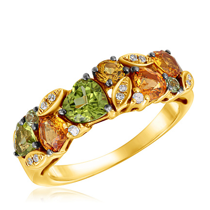 Кольцо из желтого золота с бриллиантами, перидотом