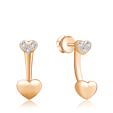 Серьги-пусеты из красного золота с фианитом