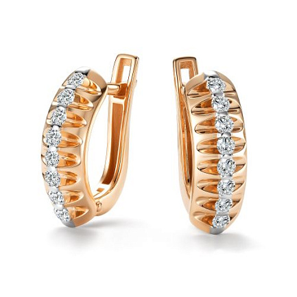 Серьги с английским замком из красного золота с бриллиантами