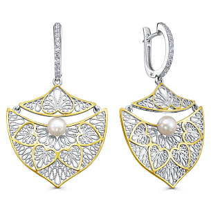 Серьги с английским замком из серебра с жемчугом