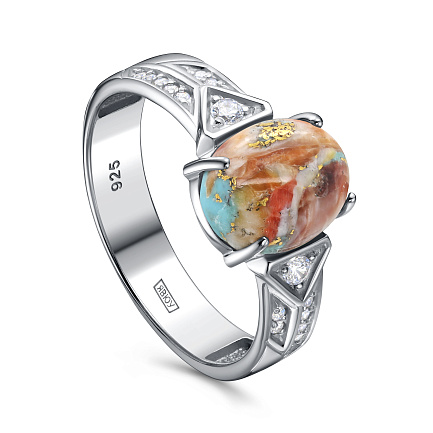 Кольцо из серебра с бирюзой, фианитами