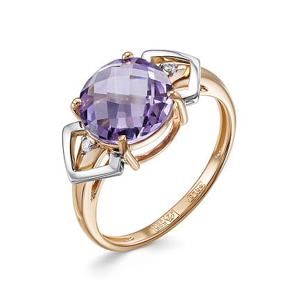 Кольцо из комбинированного золота с бриллиантами, аметистом