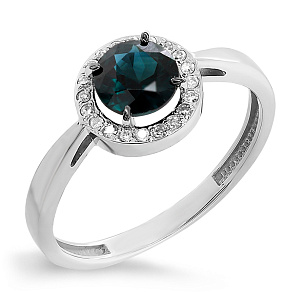 Кольцо из белого золота с бриллиантами, сапфиром