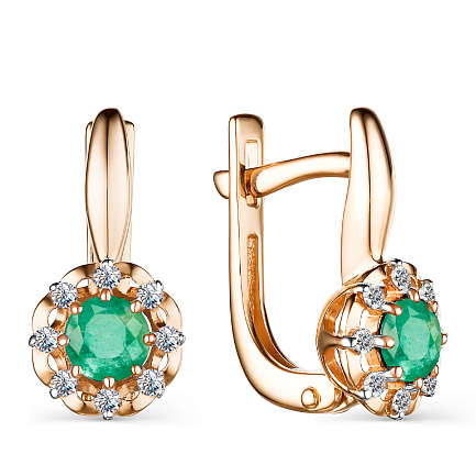 Серьги из красного золота с изумрудами