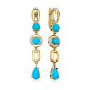 Серьги из желтого золота с бриллиантами, бирюзой