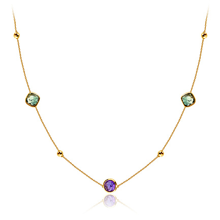 Колье из желтого золота с аметистом, плетение якорное