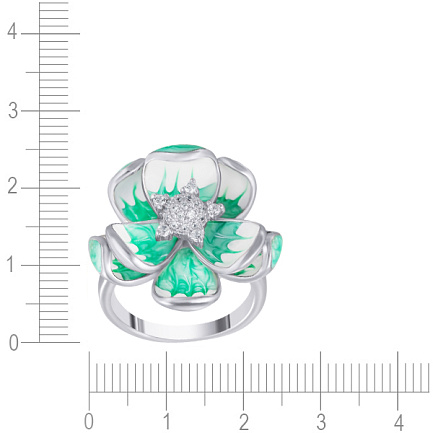 Кольцо из серебра с фианитом, эмалью