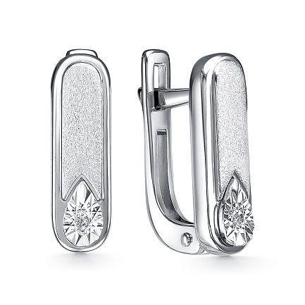 Серьги с английским замком из серебра с бриллиантами