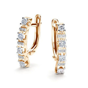 Серьги с английским замком из красного золота с бриллиантом