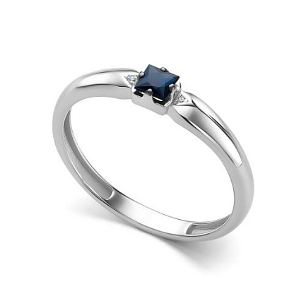 Кольцо из белого золота с бриллиантами, сапфиром