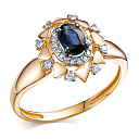 Кольцо из красного золота с бриллиантами, сапфиром