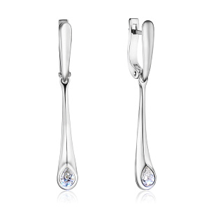 Серьги с английским замком из белого золота с бриллиантом