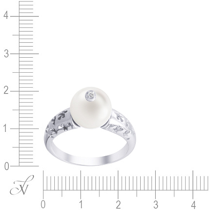 Кольцо из серебра с жемчугом, фианитом