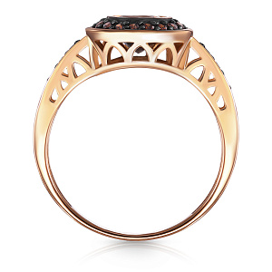 Кольцо из красного золота с раухтопазом, фианитом