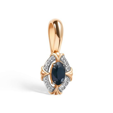 Подвеска из красного золота с бриллиантами, сапфиром