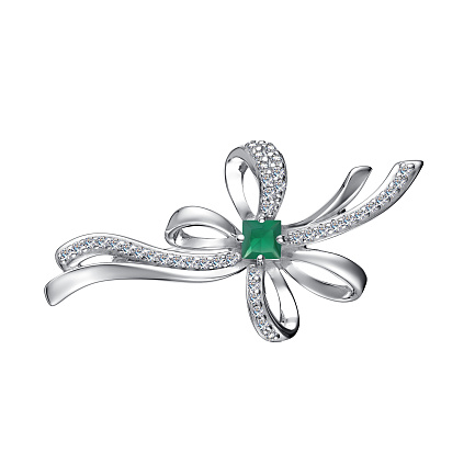 Брошь из серебра с агатом, фианитами