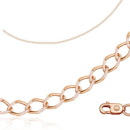 Цепь автомат из красного золота, плетение одинарный ромб