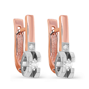 Серьги с английским замком из красного золота с бриллиантами