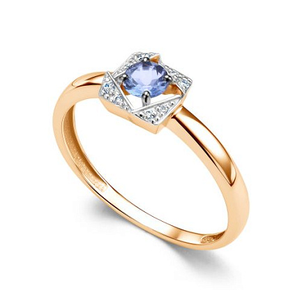 Кольцо из красного золота с бриллиантами, танзанитом