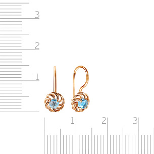 Серьги детские из красного золота с фианитом