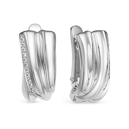 Серьги с английским замком из белого золота с бриллиантами