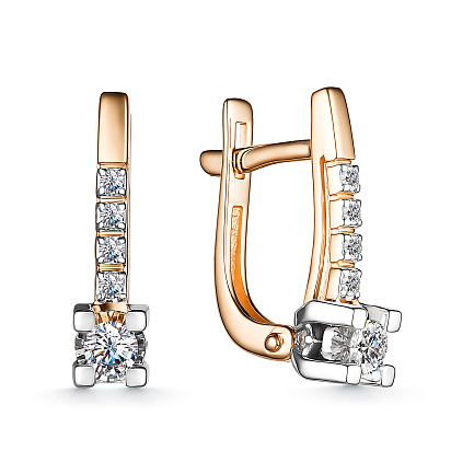 Серьги с английским замком из красного золота с бриллиантами