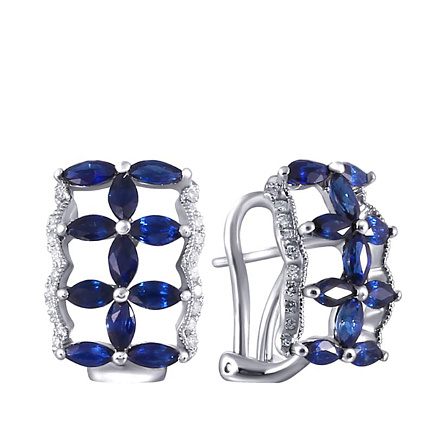 Серьги из белого золота с бриллиантами, сапфирами