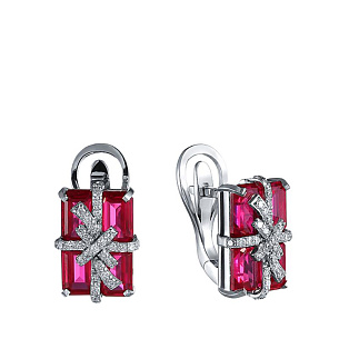 Серьги с английским замком из белого золота с рубином