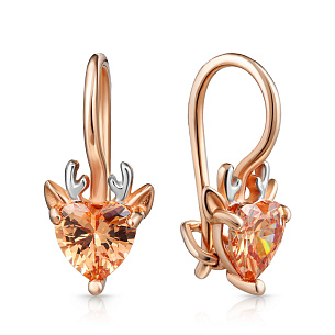 Серьги детские из красного золота с фианитом