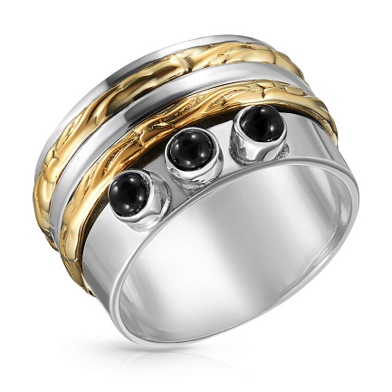 Кольцо из серебра с агатом, позолотой