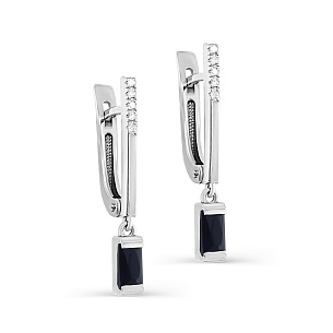 Серьги с английским замком из белого золота с сапфиром