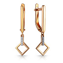 Серьги с английским замком из красного золота с фианитом