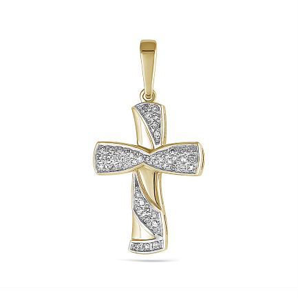 Крест декоративный из серебра с позолотой, фианитом