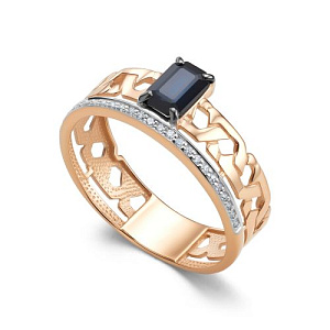 Кольцо из красного золота с бриллиантами, сапфиром