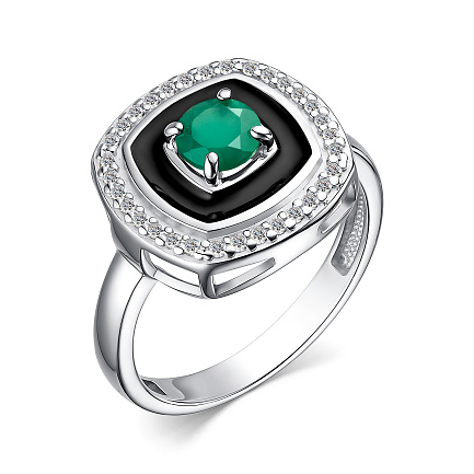 Кольцо из серебра с агатом, фианитами