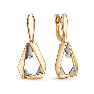 Серьги с английским замком из красного золота с бриллиантом