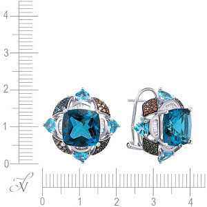 Серьги из белого золота с бриллиантами, топазами