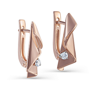 Серьги с английским замком из красного золота с бриллиантом