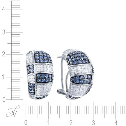 Серьги из белого золота с бриллиантами, сапфирами