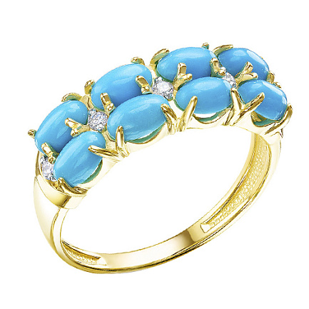 Кольцо из желтого золота с бриллиантами, бирюзой