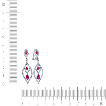 Серьги из белого золота с бриллиантами, рубинами