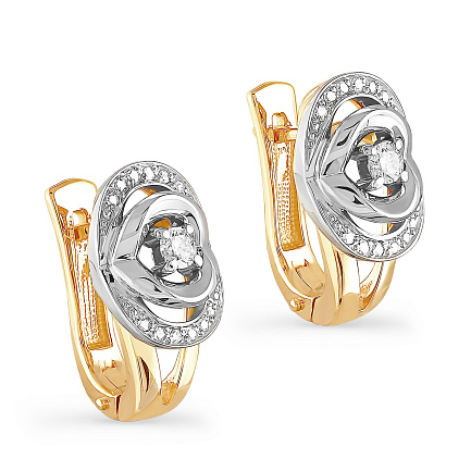 Серьги с английским замком из желтого золота с бриллиантами