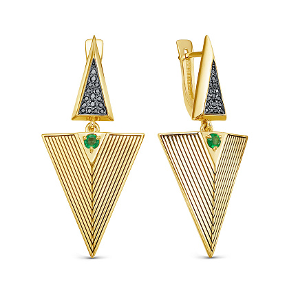 Серьги с английским замком из серебра с изумрудами